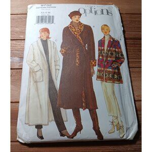 Vintage Vogue Easy Options Coat Pattern Size XS S M 9732 Wrap Coat 1997